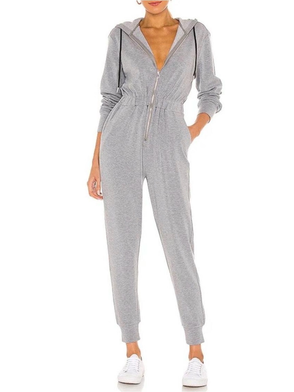WeWoreWhat Gray Hooded Full Zip Relaxed Leisure Suit / Elastic Waist + Pockets